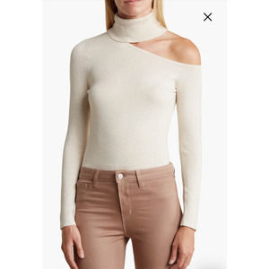 L'AGENCE Nicky Cut Out Turtleneck Sweater Womens Large Cream Oatmeal Heather NWT
